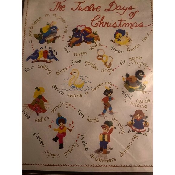 NOS Bucilla Twelve Days Of Christmas Embroidery Kit 48649 20x24" Linen Holiday - Picture 2 of 4
